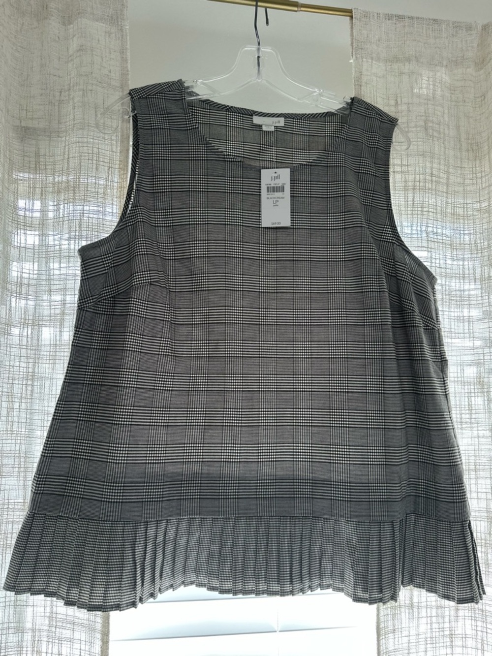J Jill Sleeveless New with Tags Plaid Pleated-Hem Top - Gray
